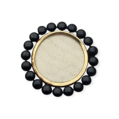 Victorian mourning locket brooch, black lacquered metal, England, circa 1890-1900