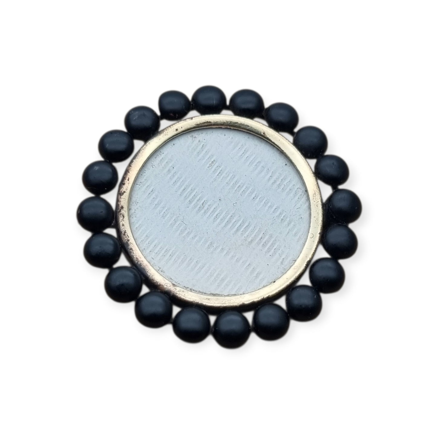 Victorian mourning locket brooch, black lacquered metal, England, circa 1890-1900