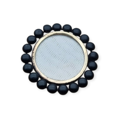 Victorian mourning locket brooch, black lacquered metal, England, circa 1890-1900