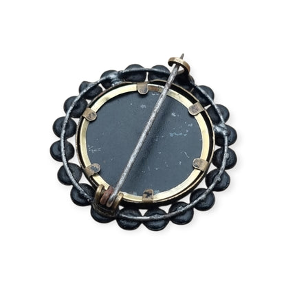 Victorian mourning locket brooch, black lacquered metal, England, circa 1890-1900
