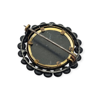 Victorian mourning locket brooch, black lacquered metal, England, circa 1890-1900