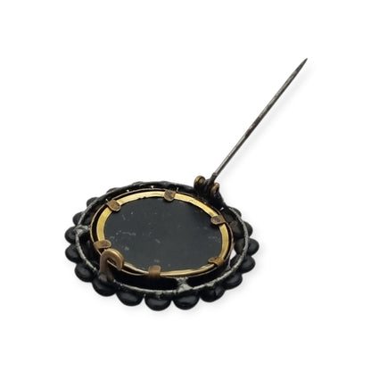 Victorian mourning locket brooch, black lacquered metal, England, circa 1890-1900