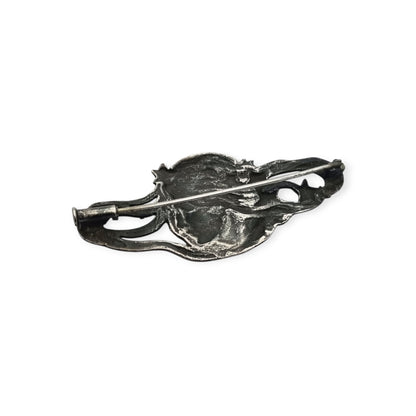 Art Nouveau 915 silver brooch with nymph, stars, and female profile, Europe, circa 1940