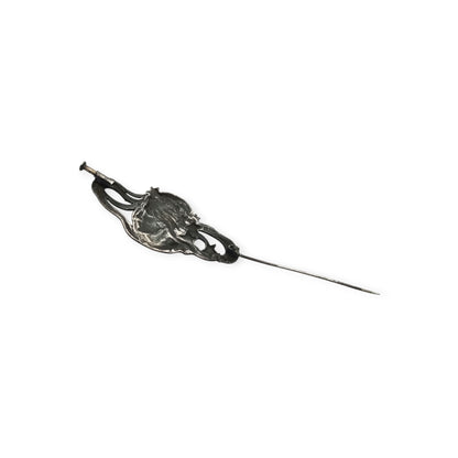 Art Nouveau 915 silver brooch with nymph, stars, and female profile, Europe, circa 1940