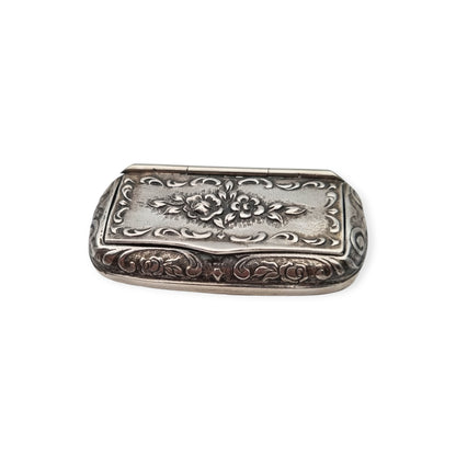 Caja rape de plata 925, inspiración victoriana, decoración floral, Europa, siglo XX