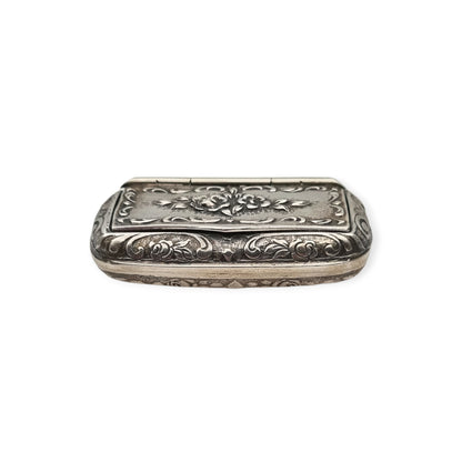 Caja rape de plata 925, inspiración victoriana, decoración floral, Europa, siglo XX