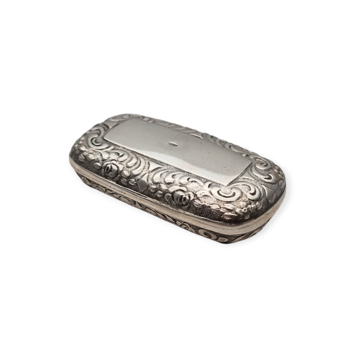 Caja rape de plata 925, inspiración victoriana, decoración floral, Europa, siglo XX