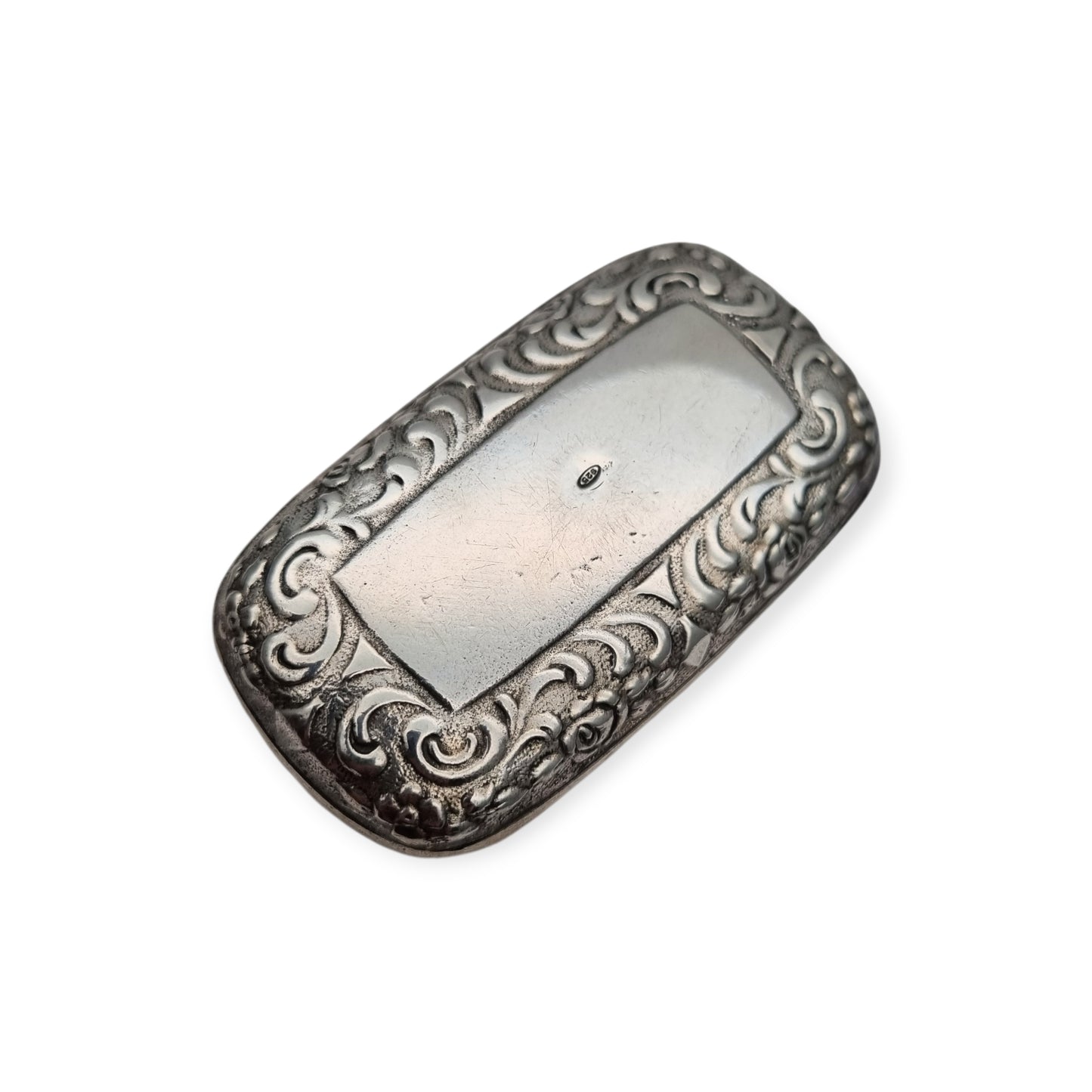 Caja rape de plata 925, inspiración victoriana, decoración floral, Europa, siglo XX