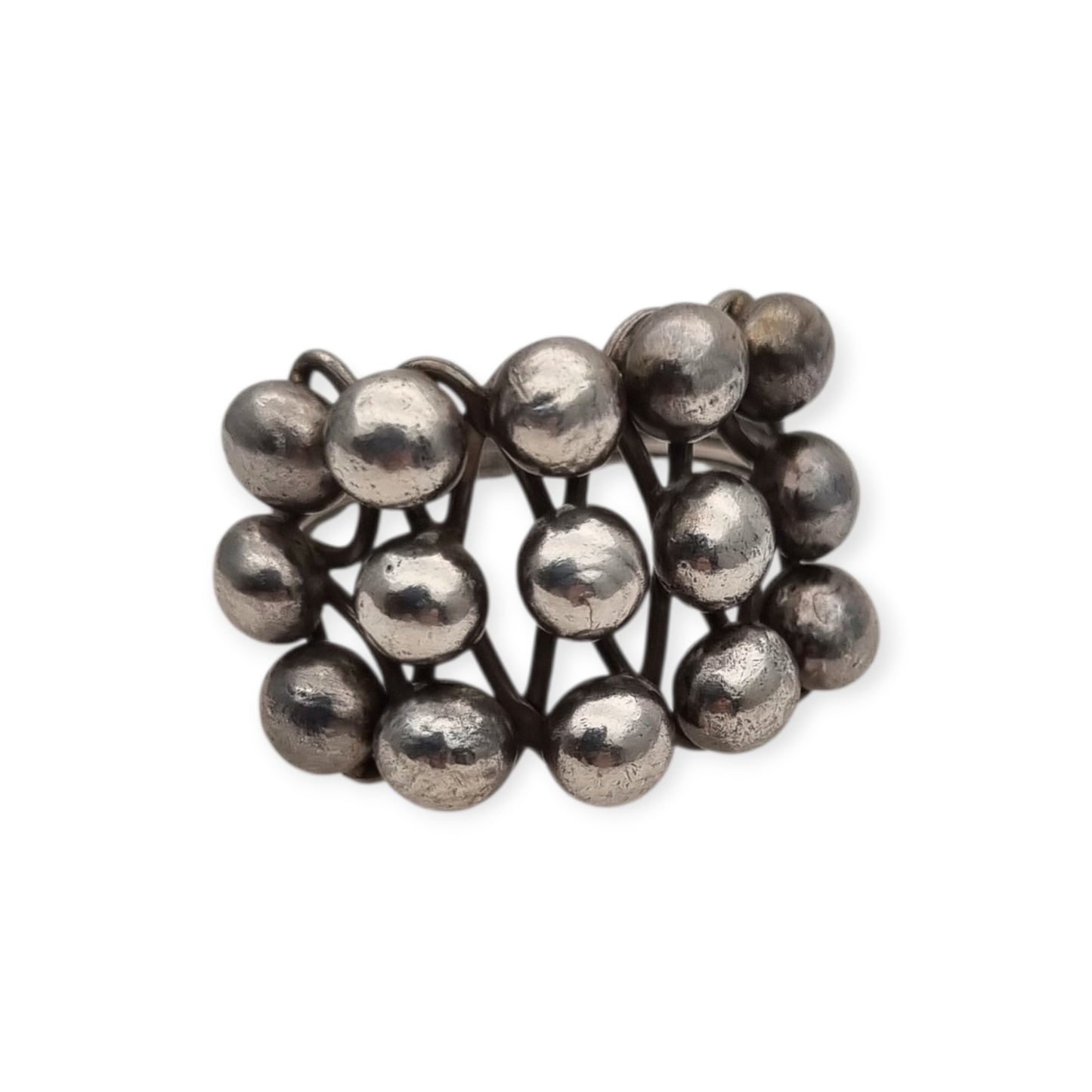 Handmade ethnic ring with boho sphere design, 20th century, geometric structure