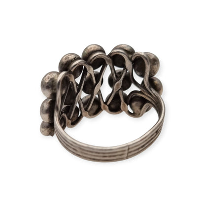 Handmade ethnic ring with boho sphere design, 20th century, geometric structure