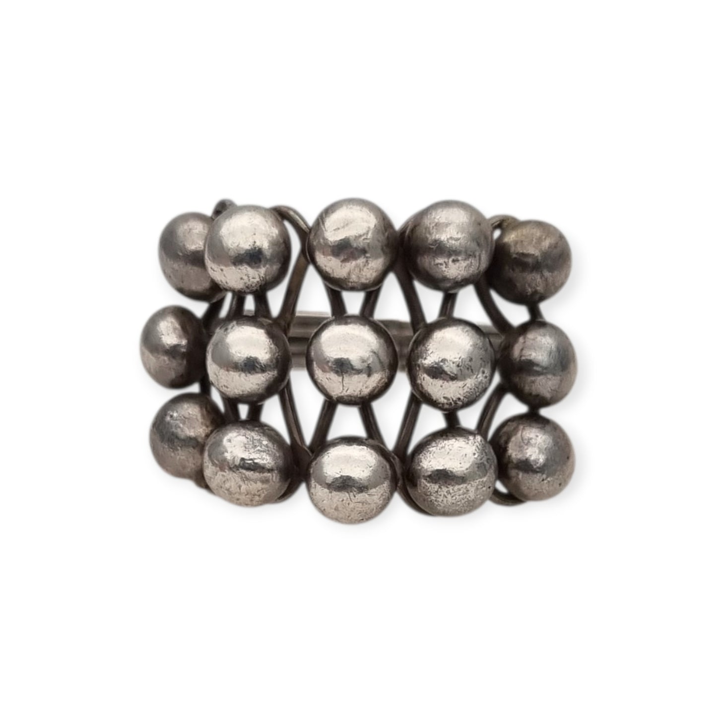 Handmade ethnic ring with boho sphere design, 20th century, geometric structure