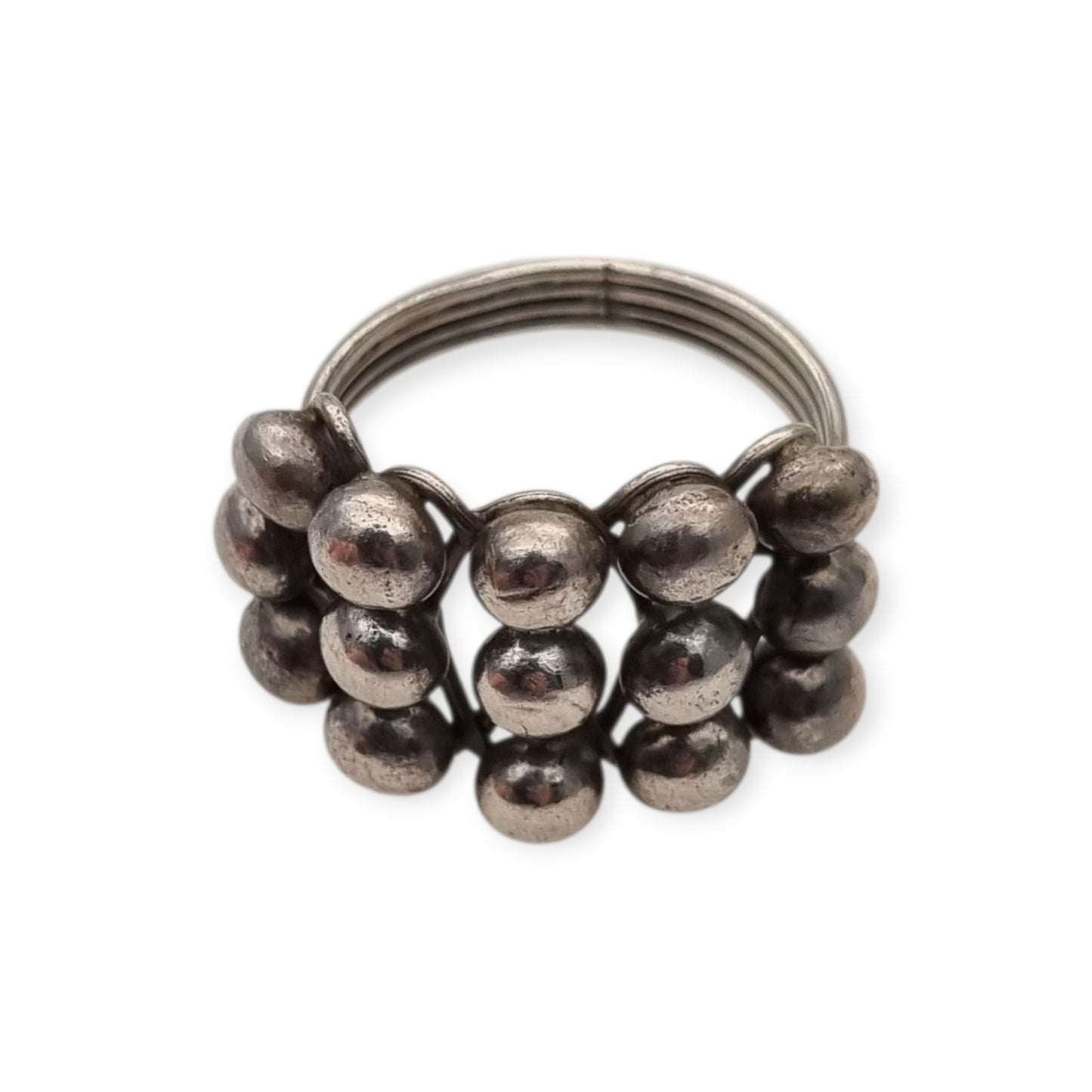Handmade ethnic ring with boho sphere design, 20th century, geometric structure