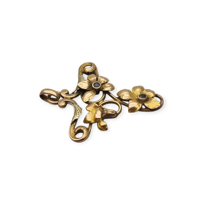 Colgante Art Nouveau FIX Francia circa 1900-1910, flores caladas con piedras azules