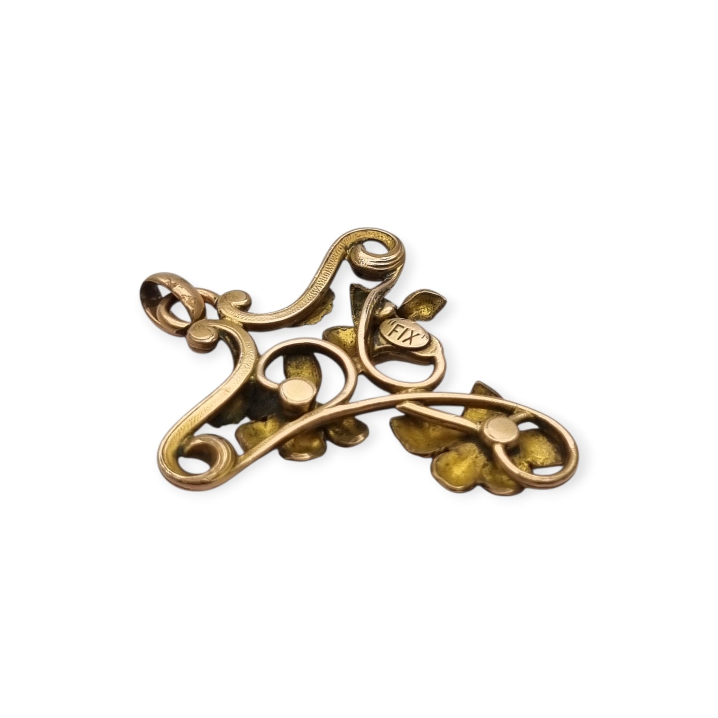 Colgante Art Nouveau FIX Francia circa 1900-1910, flores caladas con piedras azules