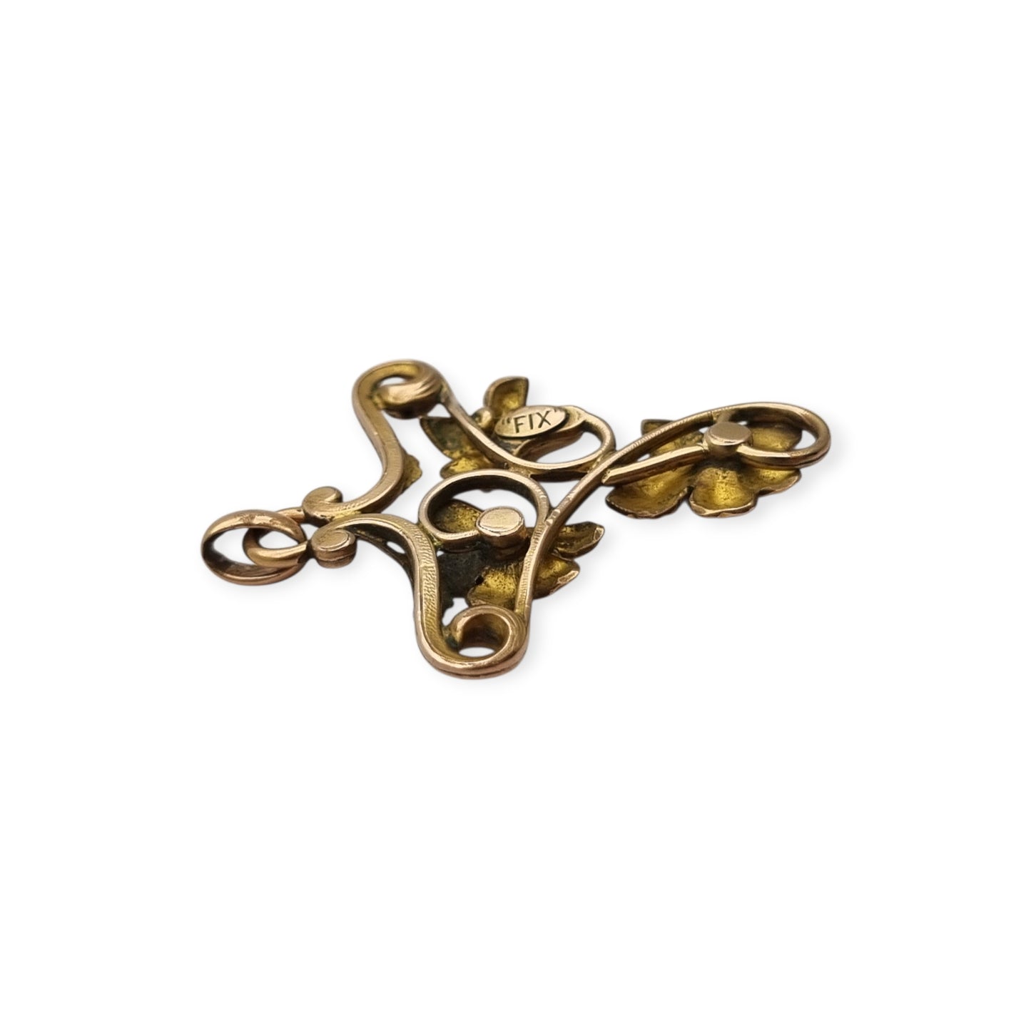 Colgante Art Nouveau FIX Francia circa 1900-1910, flores caladas con piedras azules