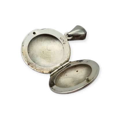 Colgante guardapelo en plata 925, España, medallón ovalado floral, circa 1980-90