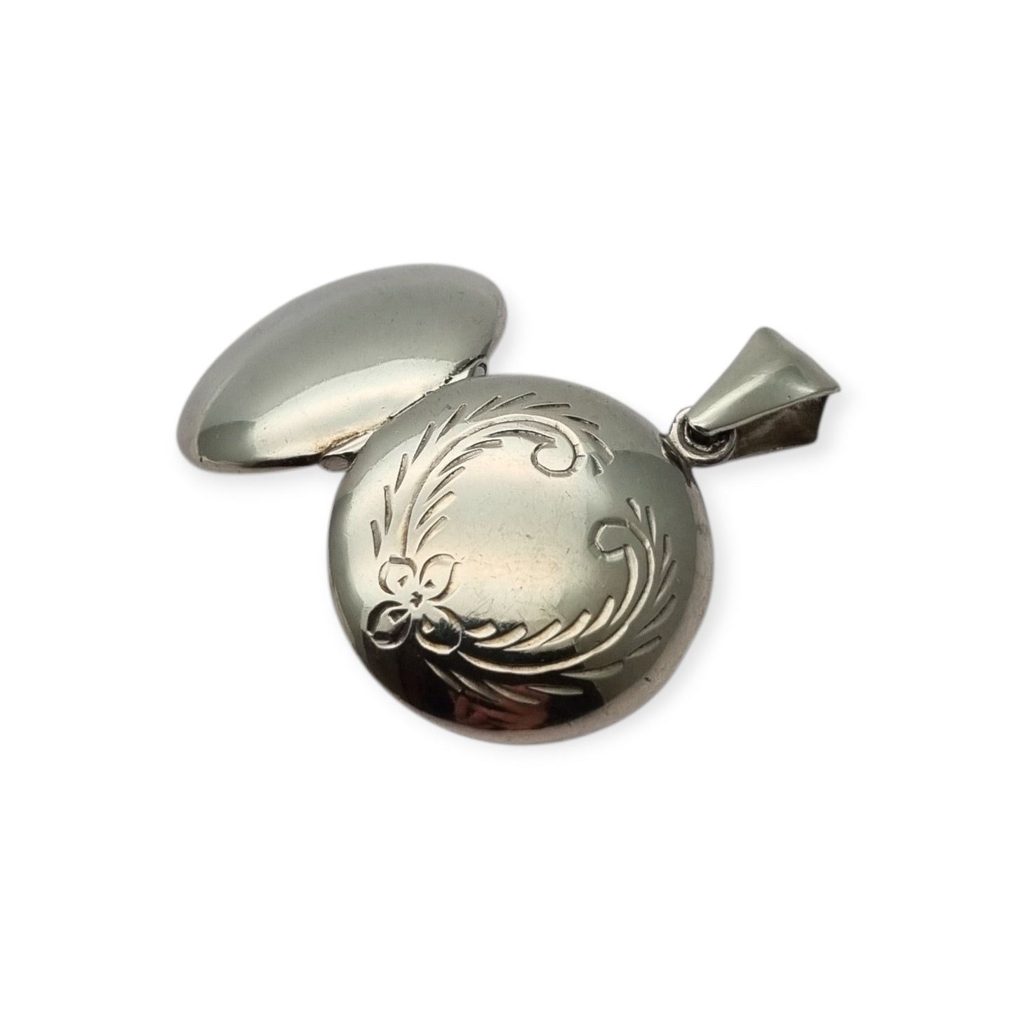 Colgante guardapelo en plata 925, España, medallón ovalado floral, circa 1980-90