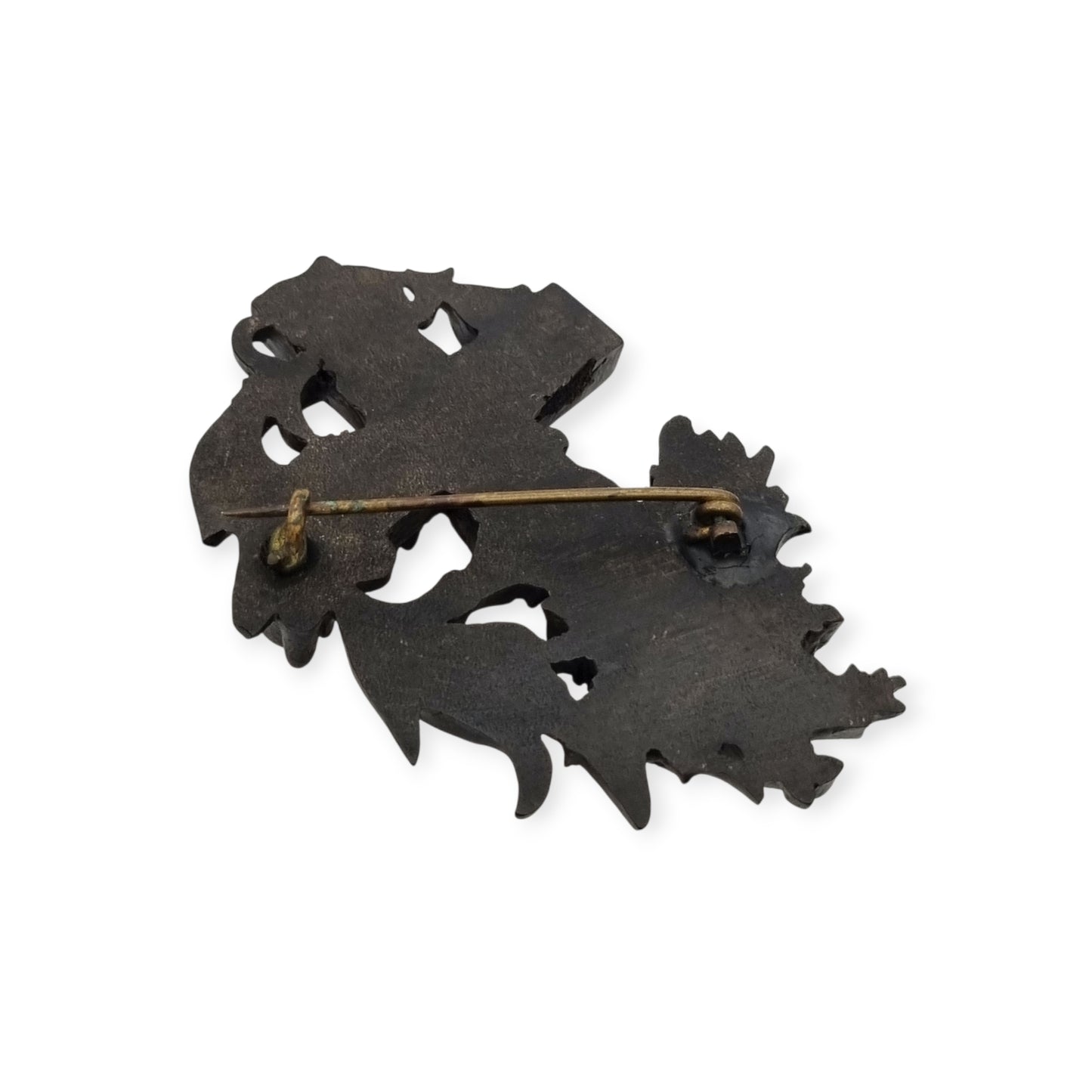 Victorian vulcanite mourning brooch, cross with ivy and flowers, England, circa 1880-1900
