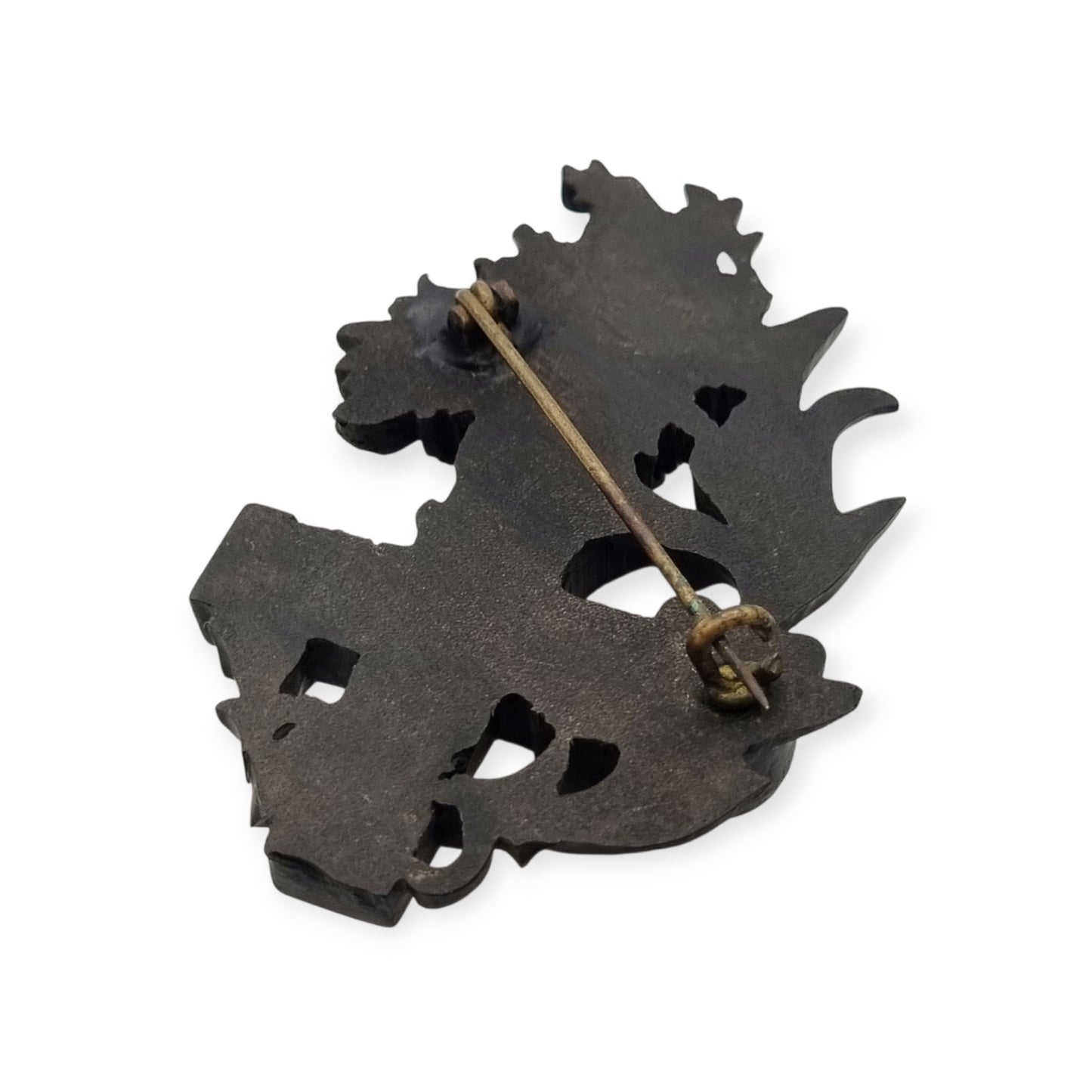 Victorian vulcanite mourning brooch, cross with ivy and flowers, England, circa 1880-1900