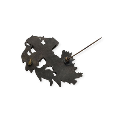 Victorian vulcanite mourning brooch, cross with ivy and flowers, England, circa 1880-1900