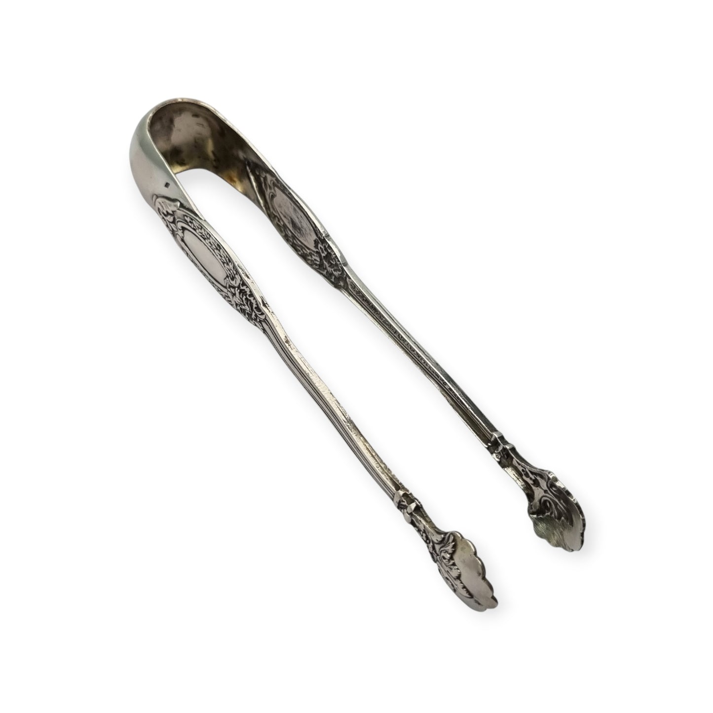 Rococo style French silver sugar tongs, .800 silver, early 20th century