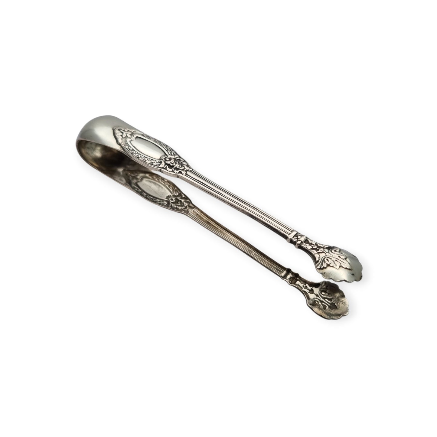 Rococo style French silver sugar tongs, .800 silver, early 20th century
