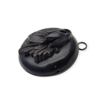 Antique Victorian vulcanite floral locket, circa 1880-1900, mourning jewelry