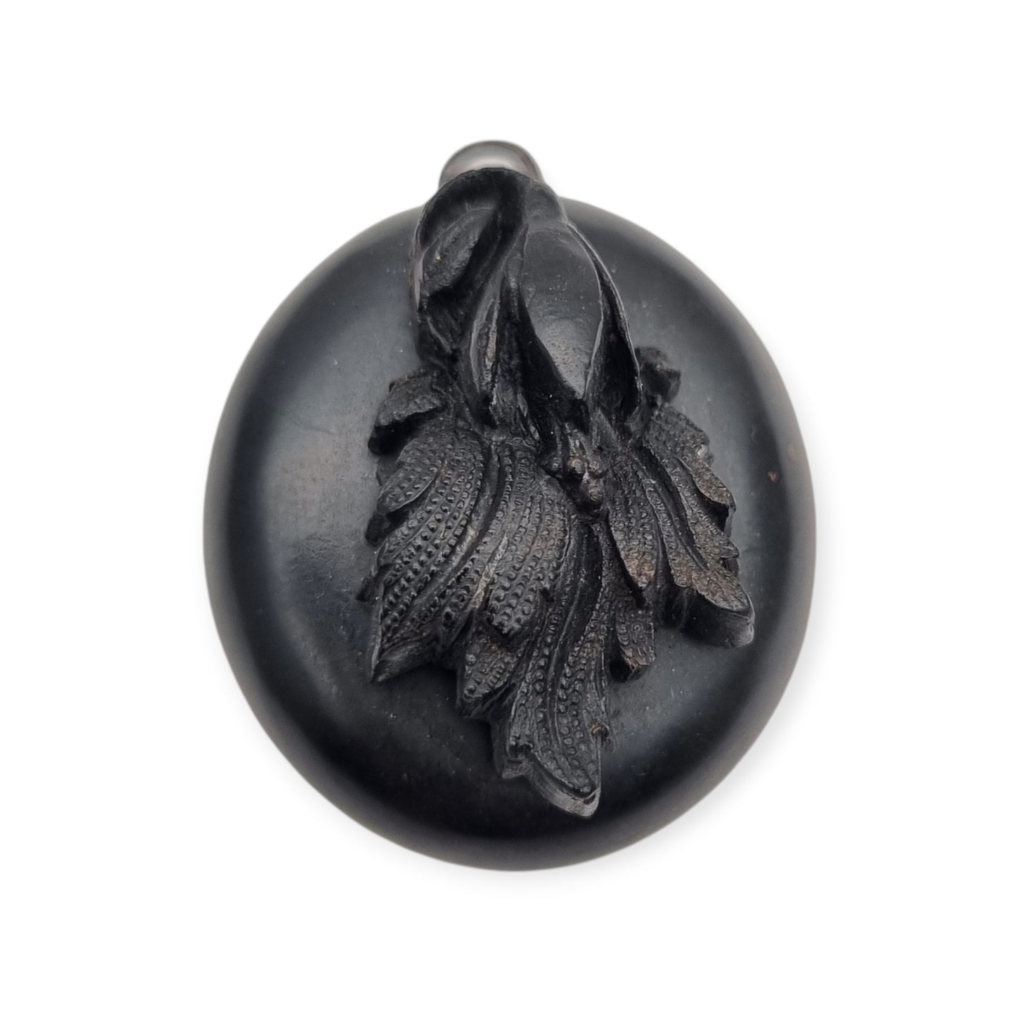 Antique Victorian vulcanite floral locket, circa 1880-1900, mourning jewelry