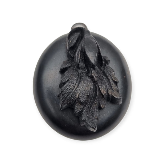 Guardapelo floral Victoriano antiguo de vulcanita, circa 1880-1900, joyería de luto