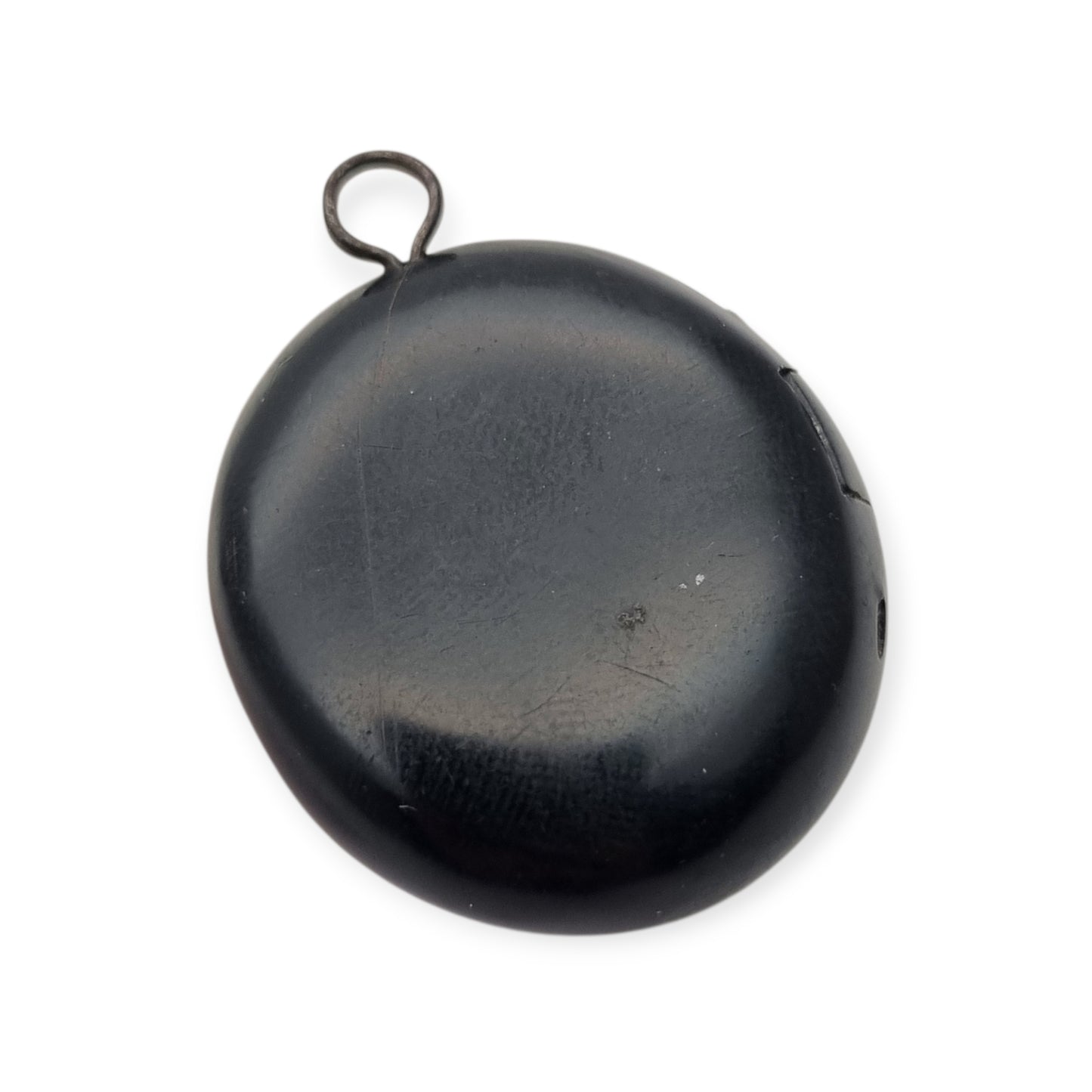 Antique Victorian vulcanite floral locket, circa 1880-1900, mourning jewelry
