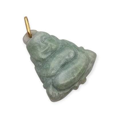 Colgante Buda circa 1970 en jade verde, amuleto de figura tallada con anilla en tono dorado