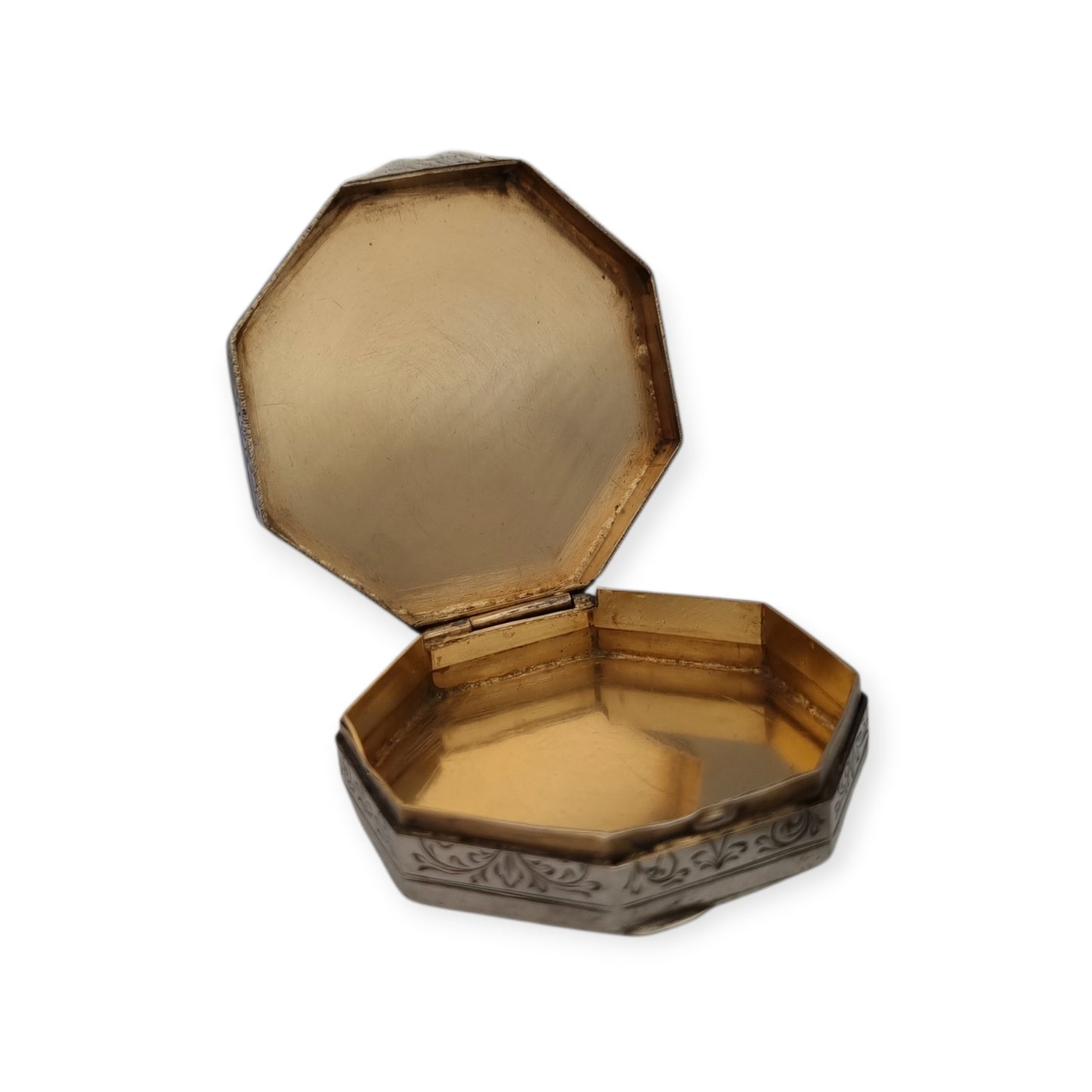 Caja floral hexagonal estilo revival barroco de plata 800, Italia circa 1930