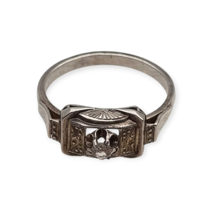 Anillo Art Déco de plata y pedrería transparente, Francia circa 1940-1950