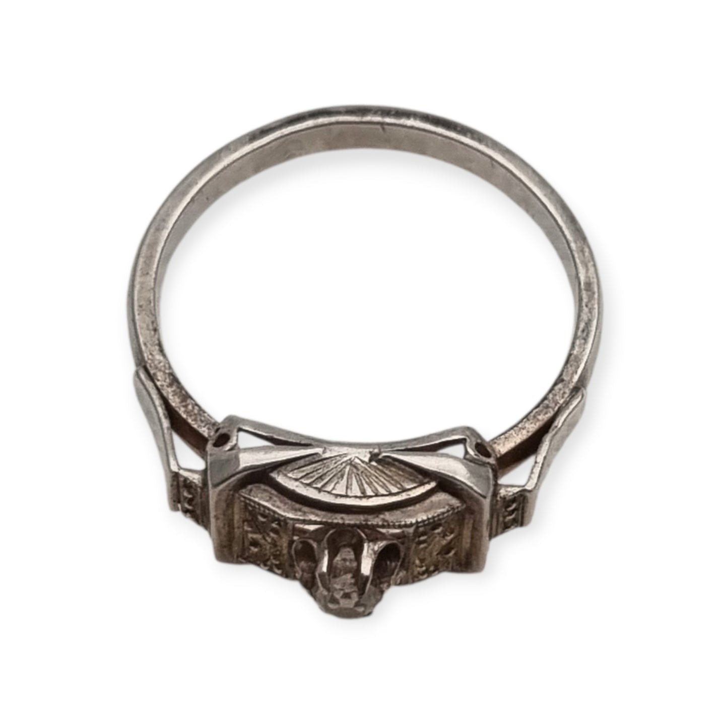 Anillo Art Déco de plata y pedrería transparente, Francia circa 1940-1950