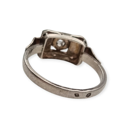 Anillo Art Déco de plata y pedrería transparente, Francia circa 1940-1950