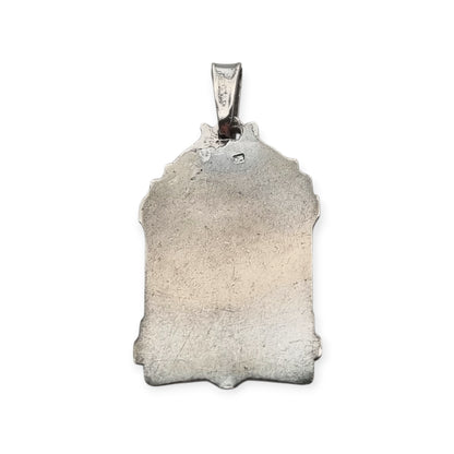 Art Deco religious medal in silver relief and mother-of-pearl circa 1940