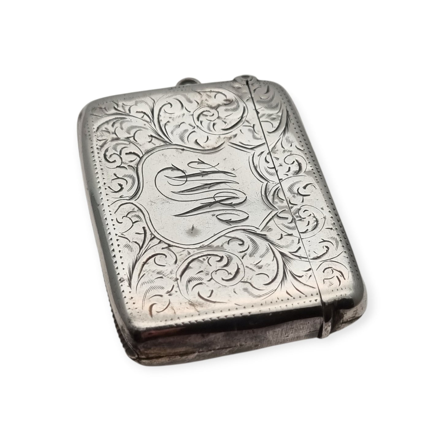 Caja cerillera Eduardiana antigua de plata Birmingham 1905, W.H William M Hayes