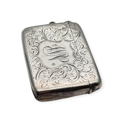 Caja cerillera Eduardiana antigua de plata Birmingham 1905, W.H William M Hayes