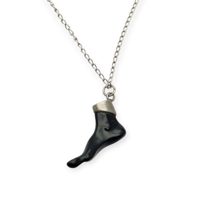Obsidian amulet pendant, black foot with 800 silver, Europe circa 1970