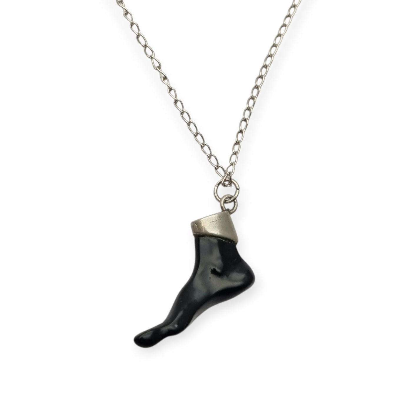 Obsidian amulet pendant, black foot with 800 silver, Europe circa 1970