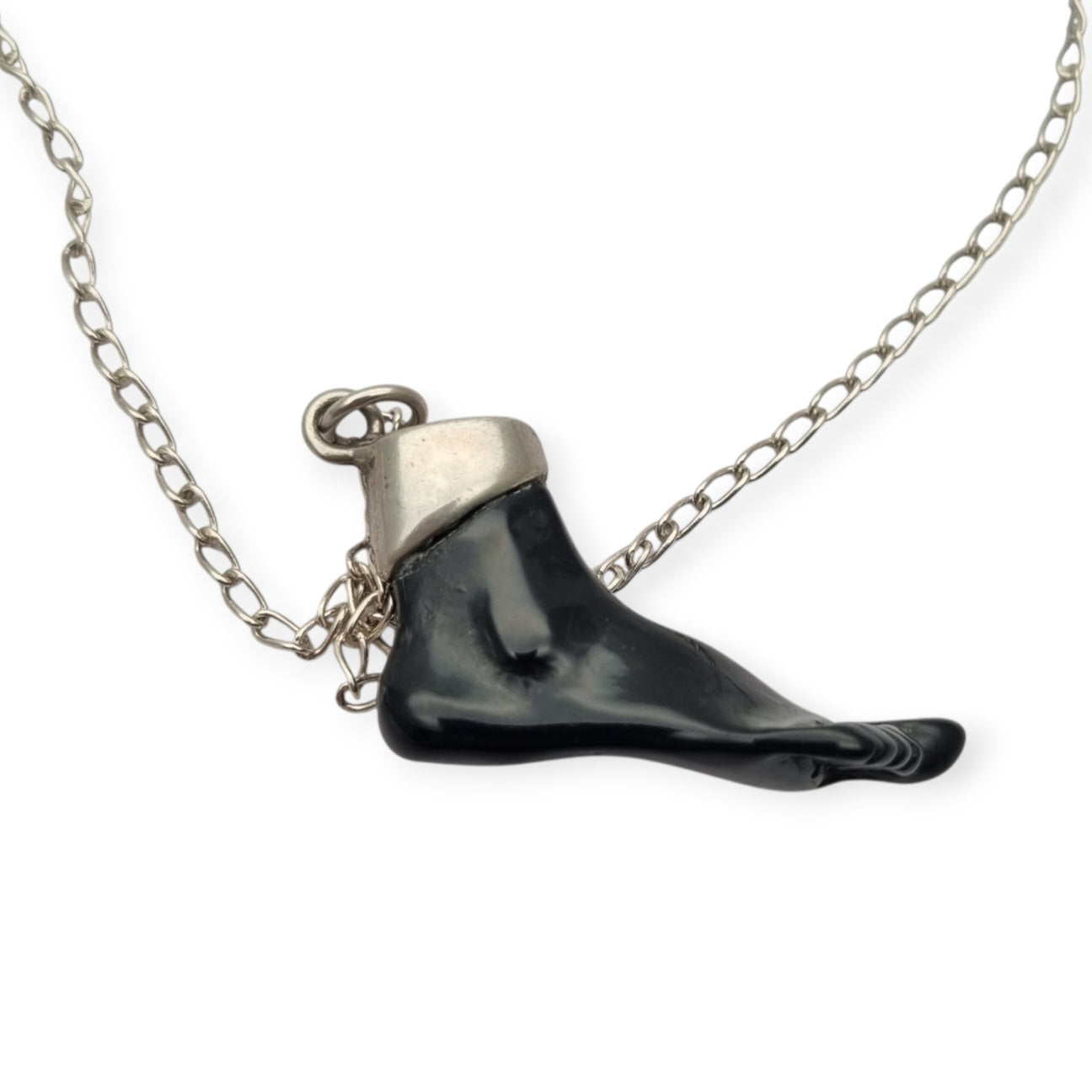 Obsidian amulet pendant, black foot with 800 silver, Europe circa 1970