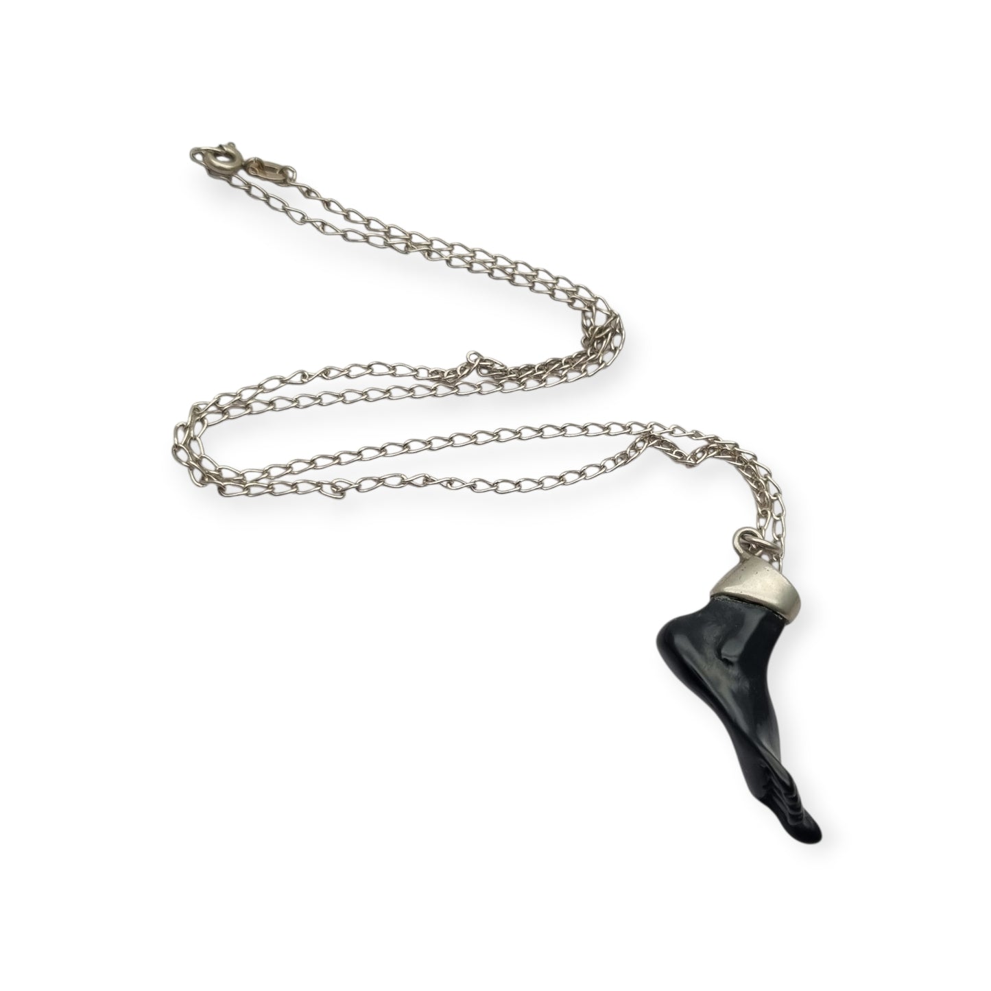 Obsidian amulet pendant, black foot with 800 silver, Europe circa 1970