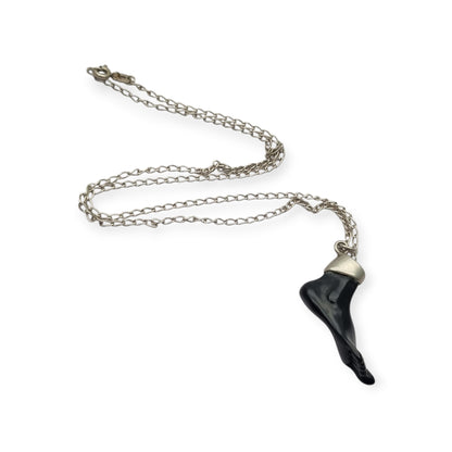 Obsidian amulet pendant, black foot with 800 silver, Europe circa 1970