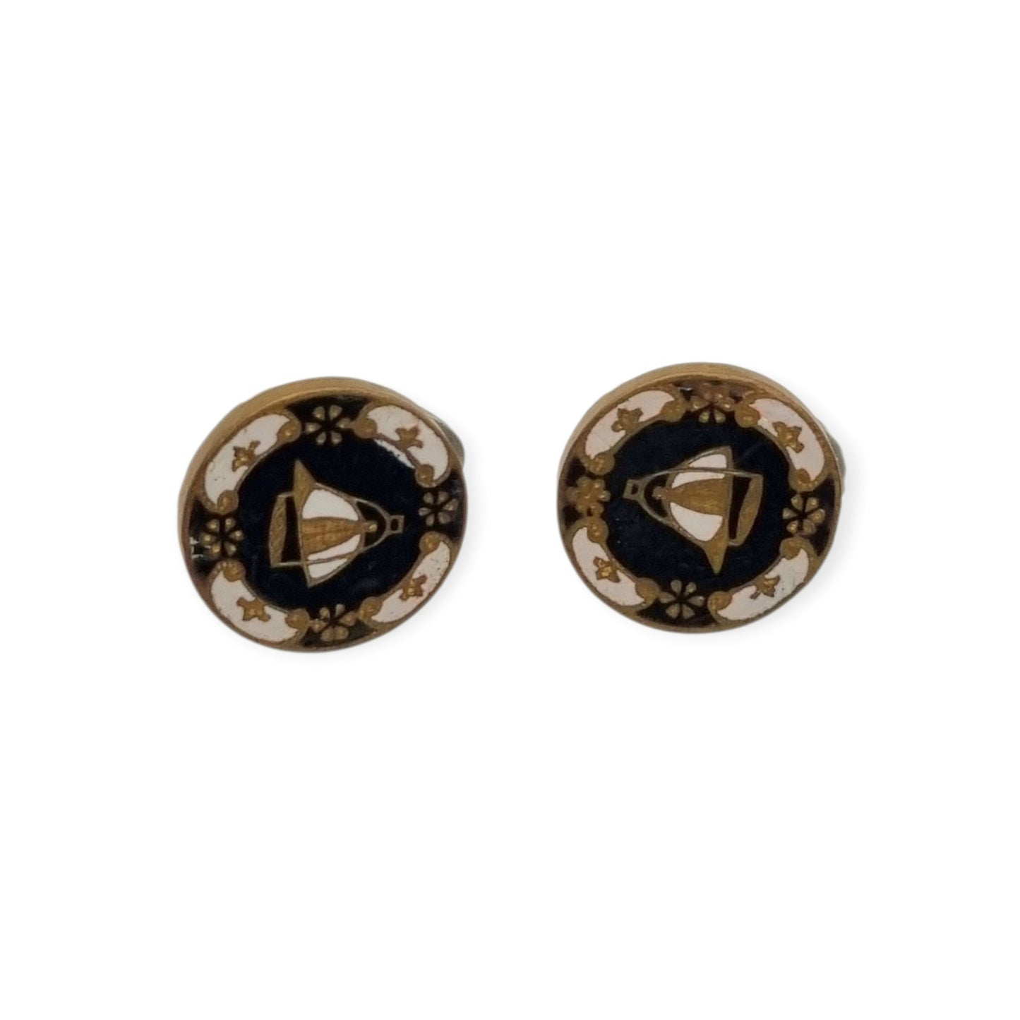 Antique enameled cufflinks with emblem, marked "C&Cº", Europe circa 1890-1920