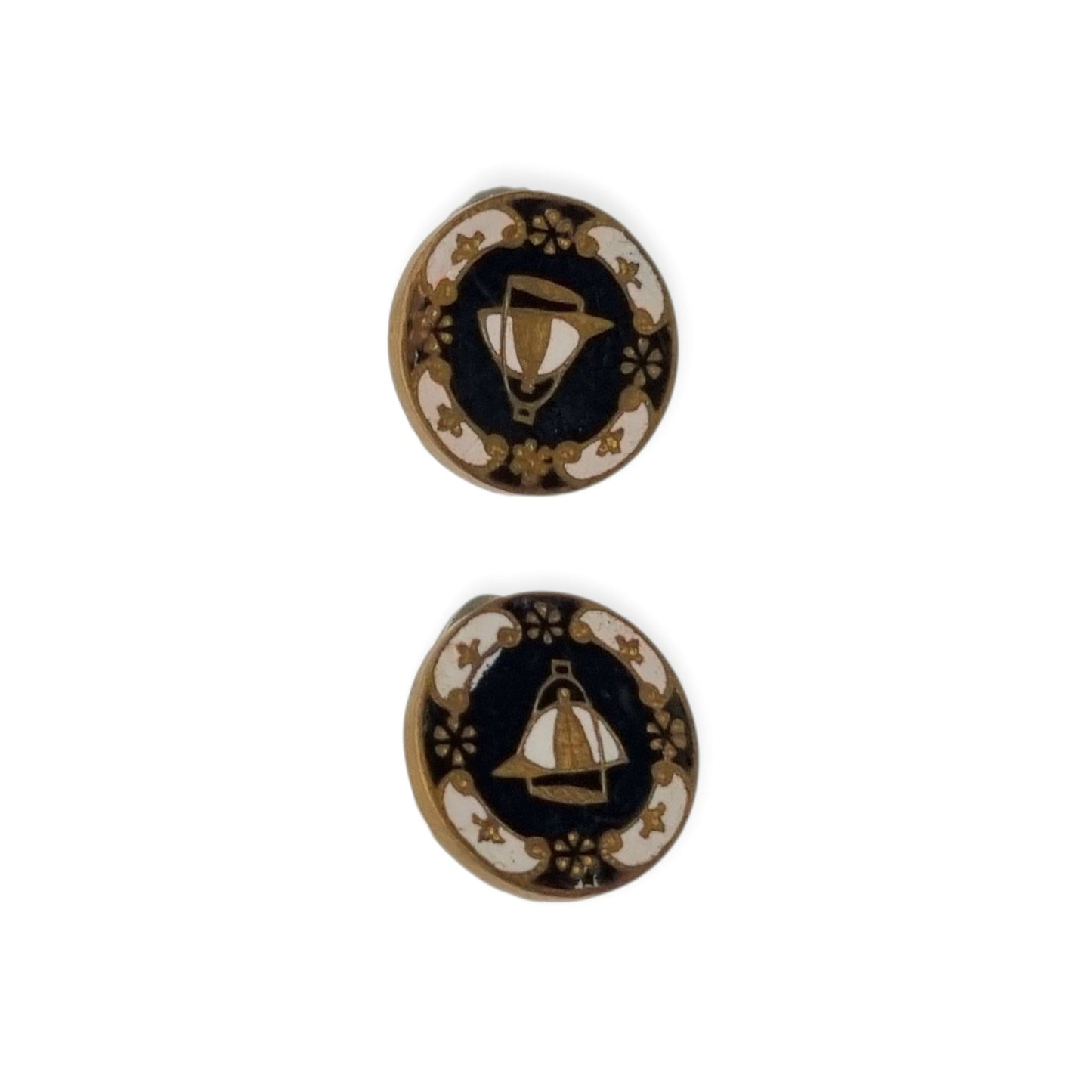 Antique enameled cufflinks with emblem, marked "C&Cº", Europe circa 1890-1920