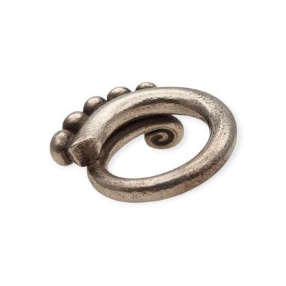 Handmade African ethnic silver ring, spiral design with spheres, 60s-70s