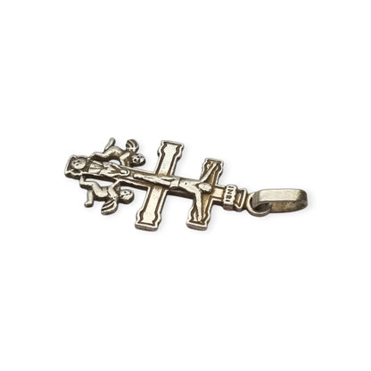 Caravaca cross pendant in 925 silver with a crucified Christ and angels, Spain, 1980s-90s