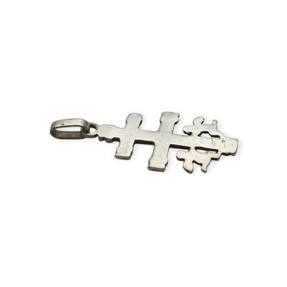 Caravaca cross pendant in 925 silver with a crucified Christ and angels, Spain, 1980s-90s
