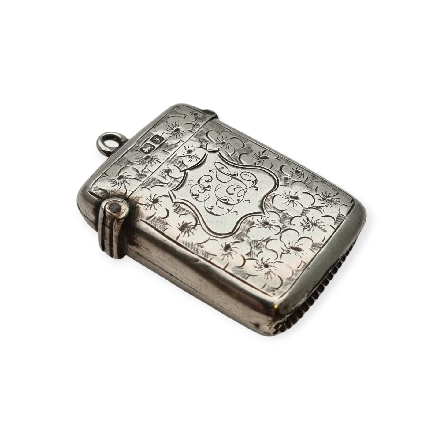 Caja de cerillas floral de plata eduardiana para chatelain, Birmingham Smith & Bartlam, c.1910