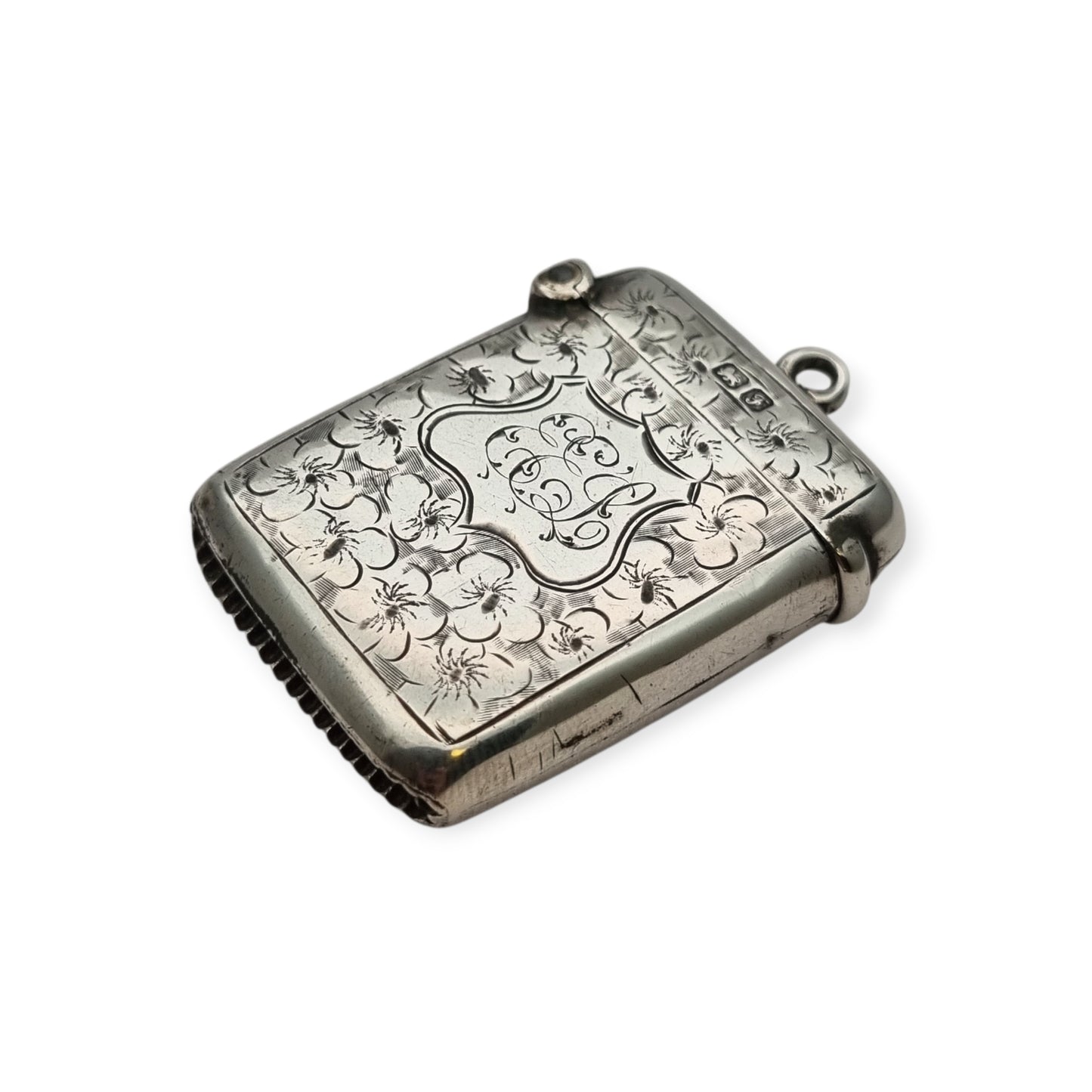 Caja de cerillas floral de plata eduardiana para chatelain, Birmingham Smith & Bartlam, c.1910